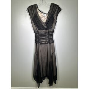 VTG Jodi California‎ Babydoll Midi Dress 7/8 Rouched Black Sheer Whimsigoth Y2K